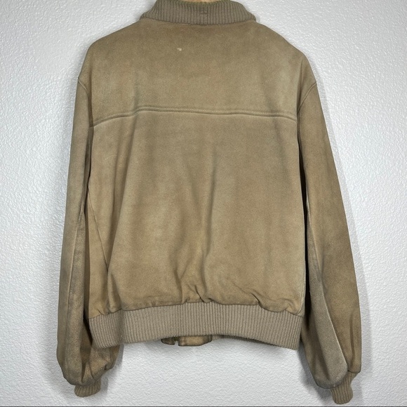 Vintage London Fog Bomber Jacket 70’s Suede Leather Beige Men’s Size 46 Reg - Picture 3 of 12